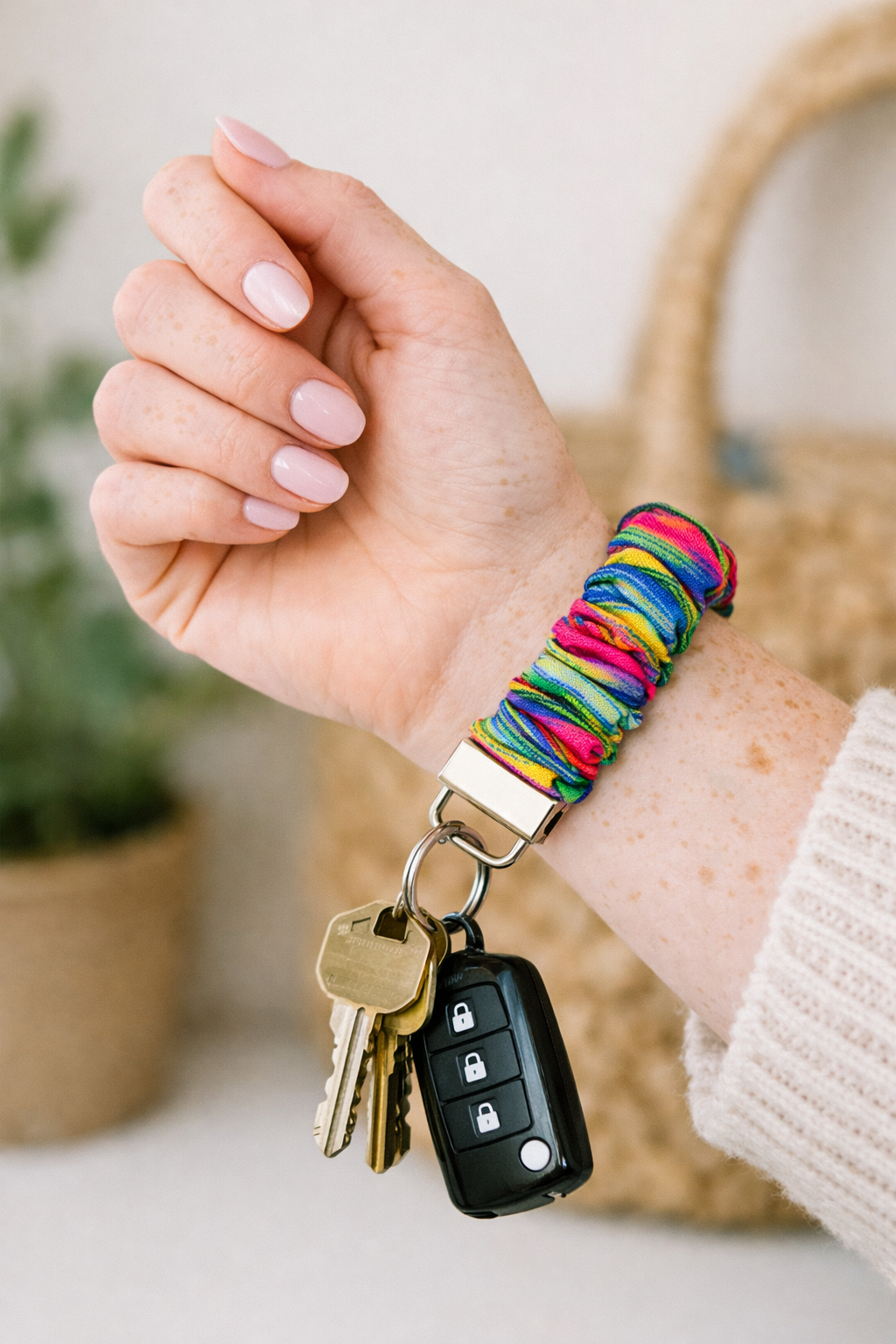 image Rainbow Ruffle Scrunchie Key Fob Done