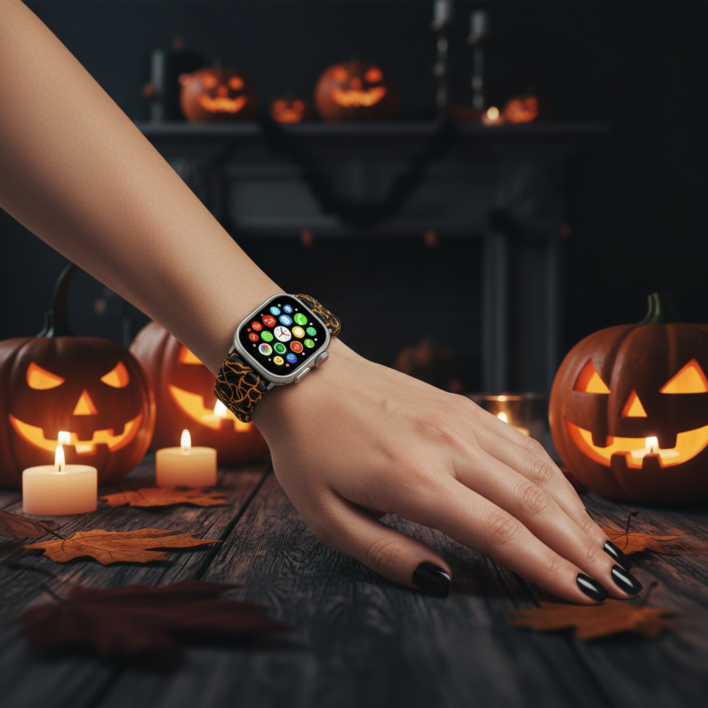 Apple Watch Scrunchie Band " Halloween  Spooky, Gothic Collection" Custom Fit Watch Band