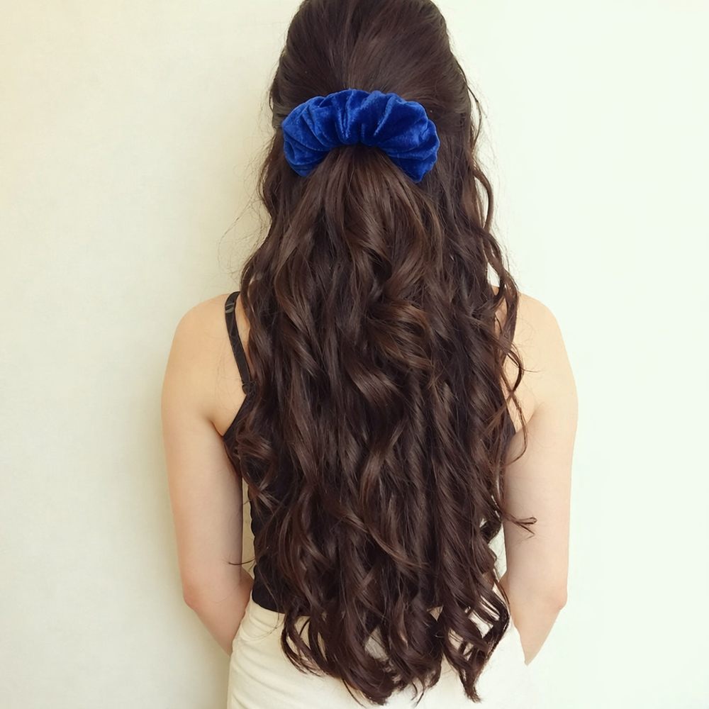 Navy Blue Velvet Scrunchie done